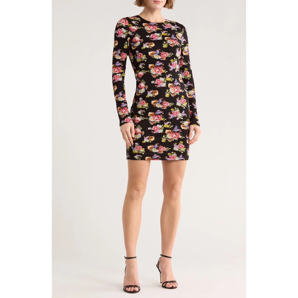 alice + olivia NWT Black Delora Floral Shift Dress Long Sleeve Size 10 MSRP$395